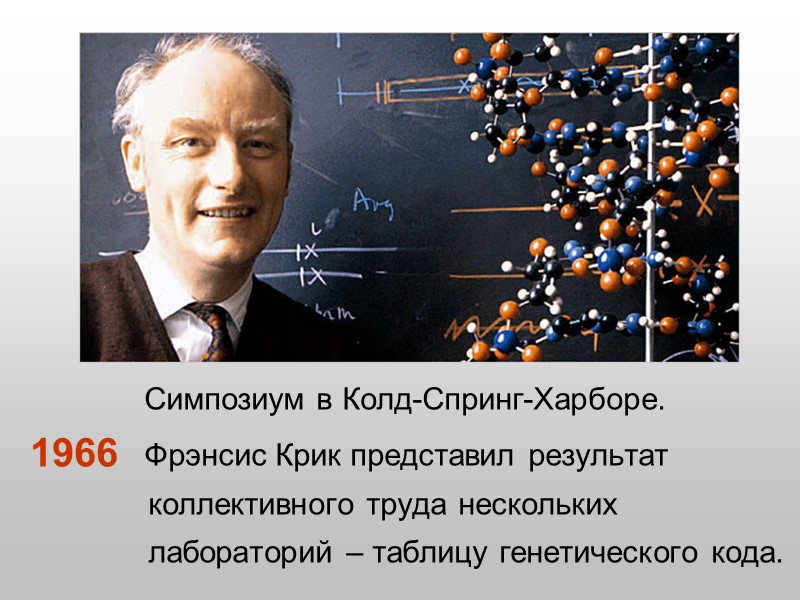 Симпозиум в Колд-Спринг-Харборе.    Фрэнсис Крик представил результат коллективного труда нескольких лабораторий